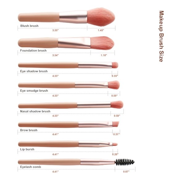 Makeup Brush Set of 8 Pcs Portable Pink - Picture 7 of 7